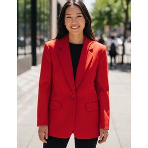 Pendleton Red Blazer Women's Petite 10 Wool Single Button Jacket Classic Career